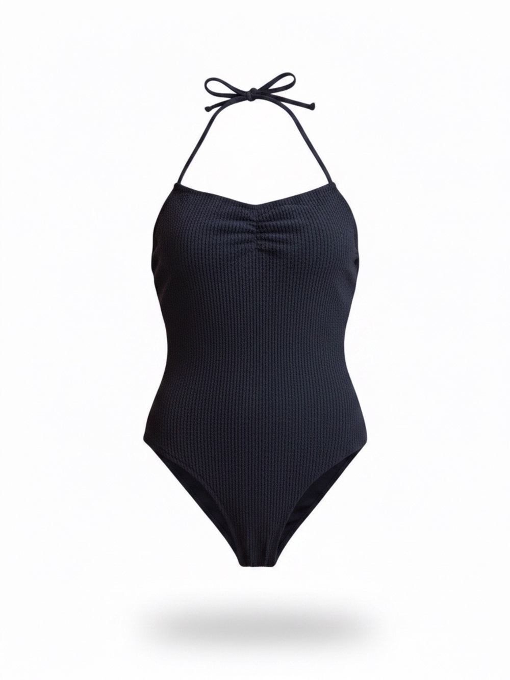 Aerie Ribbed Halter One Piece Swimsuit Cheekiest Black Size M NWT